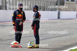 (L to R): Max Verstappen (NLD) Red Bull Racing and Sergio Perez (MEX) Red Bull Racing. 12.03.2021. Formula 1 Testing, Sakhir, Bahrain, Day One.