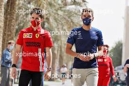 (L to R): Charles Leclerc (MON) Ferrari with George Russell (GBR) Williams Racing. 13.03.2021. Formula 1 Testing, Sakhir, Bahrain, Day Two.