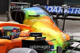 Daniel Ricciardo (AUS) McLaren MCL35M - flow-vis paint on the engine cover. 13.03.2021. Formula 1 Testing, Sakhir, Bahrain, Day Two.
