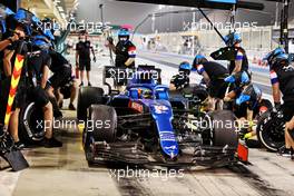 Fernando Alonso (ESP) Alpine F1 Team A521 practices a pit stop. 13.03.2021. Formula 1 Testing, Sakhir, Bahrain, Day Two.