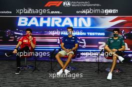 (L to R): Charles Leclerc (MON) Ferrari; George Russell (GBR) Williams Racing and Lance Stroll (CDN) Aston Martin F1 Team, in the FIA Press Conference. 13.03.2021. Formula 1 Testing, Sakhir, Bahrain, Day Two.