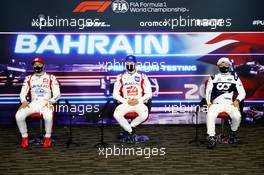 (L to R): Nikita Mazepin (RUS) Haas F1 Team; Mick Schumacher (GER) Haas F1 Team; and Yuki Tsunoda (JPN) AlphaTauri, in the FIA Press Conference. 14.03.2021. Formula 1 Testing, Sakhir, Bahrain, Day Three.