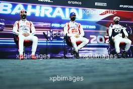(L to R): Nikita Mazepin (RUS) Haas F1 Team; Mick Schumacher (GER) Haas F1 Team; and Yuki Tsunoda (JPN) AlphaTauri, in the FIA Press Conference. 14.03.2021. Formula 1 Testing, Sakhir, Bahrain, Day Three.