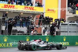 Race winner Valtteri Bottas (FIN) Mercedes AMG F1 W12 passes the team at the end of the race. 10.10.2021. Formula 1 World Championship, Rd 16, Turkish Grand Prix, Istanbul, Turkey, Race Day.