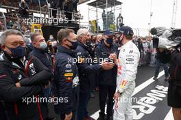 Max Verstappen (NLD) Red Bull Racing celebrates his second position with Adrian Newey (GBR) Red Bull Racing Chief Technical Officer; Dr Helmut Marko (AUT) Red Bull Motorsport Consultant, and Christian Horner (GBR) Red Bull Racing Team Principal in parc ferme. 10.10.2021. Formula 1 World Championship, Rd 16, Turkish Grand Prix, Istanbul, Turkey, Race Day.