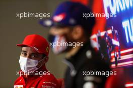Charles Leclerc (MON) Ferrari and Esteban Ocon (FRA) Alpine F1 Team in the FIA Press Conference. 07.10.2021. Formula 1 World Championship, Rd 16, Turkish Grand Prix, Istanbul, Turkey, Preparation Day.