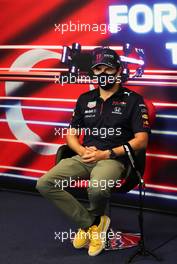 Sergio Perez (MEX) Red Bull Racing in the FIA Press Conference. 07.10.2021. Formula 1 World Championship, Rd 16, Turkish Grand Prix, Istanbul, Turkey, Preparation Day.