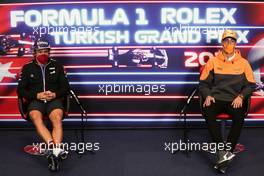 (L to R): Fernando Alonso (ESP) Alpine F1 Team and Daniel Ricciardo (AUS) McLaren in the FIA Press Conference. 07.10.2021. Formula 1 World Championship, Rd 16, Turkish Grand Prix, Istanbul, Turkey, Preparation Day.
