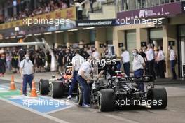 Max Verstappen (NLD) Red Bull Racing RB16B and Lewis Hamilton (GBR) Mercedes AMG F1 W12 both called in by the FIA for checks. 10.12.2021. Formula 1 World Championship, Rd 22, Abu Dhabi Grand Prix, Yas Marina Circuit, Abu Dhabi, Practice Day.