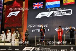 The podium (L to R): Lewis Hamilton (GBR) Mercedes AMG F1, second; Max Verstappen (NLD) Red Bull Racing, race winner and World Champion; Carlos Sainz Jr (ESP) Ferrari, third; Christian Horner (GBR) Red Bull Racing Team Principal. 12.12.2021. Formula 1 World Championship, Rd 22, Abu Dhabi Grand Prix, Yas Marina Circuit, Abu Dhabi, Race Day.