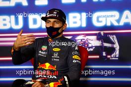 Max Verstappen (NLD) Red Bull Racing in the post race FIA Press Conference. 12.12.2021. Formula 1 World Championship, Rd 22, Abu Dhabi Grand Prix, Yas Marina Circuit, Abu Dhabi, Race Day.