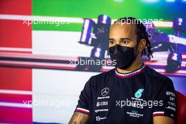 Lewis Hamilton (GBR) Mercedes AMG F1 in the post qualifying FIA Press Conference. 11.12.2021. Formula 1 World Championship, Rd 22, Abu Dhabi Grand Prix, Yas Marina Circuit, Abu Dhabi, Qualifying Day.