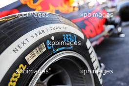 Red Bull Racing RB16B - Pirelli tyre. 09.12.2021. Formula 1 World Championship, Rd 22, Abu Dhabi Grand Prix, Yas Marina Circuit, Abu Dhabi, Preparation Day.