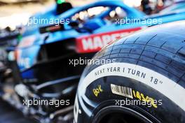 Alpine F1 Team A521 - Pirelli tyre. 09.12.2021. Formula 1 World Championship, Rd 22, Abu Dhabi Grand Prix, Yas Marina Circuit, Abu Dhabi, Preparation Day.