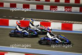 Daniil Kvyat (RUS) Alpine F1 Team Reserve Driver; Fernando Alonso (ESP) Alpine F1 Team; and Esteban Ocon (FRA) Alpine F1 Team - Alpine F1 Team Media Karting Event. 09.12.2021. Formula 1 World Championship, Rd 22, Abu Dhabi Grand Prix, Yas Marina Circuit, Abu Dhabi, Preparation Day.