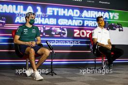 (L to R): Lance Stroll (CDN) Aston Martin F1 Team and Daniel Ricciardo (AUS) McLaren in the FIA Press Conference. 09.12.2021. Formula 1 World Championship, Rd 22, Abu Dhabi Grand Prix, Yas Marina Circuit, Abu Dhabi, Preparation Day.