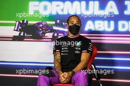 Lewis Hamilton (GBR) Mercedes AMG F1 in the FIA Press Conference. 09.12.2021. Formula 1 World Championship, Rd 22, Abu Dhabi Grand Prix, Yas Marina Circuit, Abu Dhabi, Preparation Day.