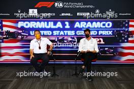 (L to R): Zak Brown (USA) McLaren Executive Director and Toto Wolff (GER) Mercedes AMG F1 Shareholder and Executive Director in the FIA Press Conference. 22.10.2021. Formula 1 World Championship, Rd 17, United States Grand Prix, Austin, Texas, USA, Practice Day.