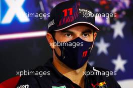 Sergio Perez (MEX) Red Bull Racing in the post race FIA Press Conference. 24.10.2021. Formula 1 World Championship, Rd 17, United States Grand Prix, Austin, Texas, USA, Race Day.