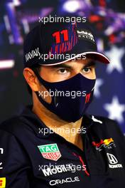 Sergio Perez (MEX) Red Bull Racing in the post race FIA Press Conference. 24.10.2021. Formula 1 World Championship, Rd 17, United States Grand Prix, Austin, Texas, USA, Race Day.