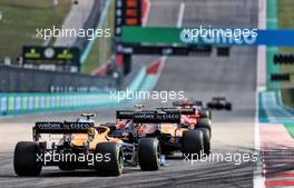 Daniel Ricciardo (AUS) McLaren MCL35M leads team mate Lando Norris (GBR) McLaren MCL35M. 24.10.2021. Formula 1 World Championship, Rd 17, United States Grand Prix, Austin, Texas, USA, Race Day.