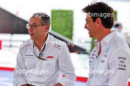 (L to R): Stefano Domenicali (ITA) Formula One President and CEO with Toto Wolff (GER) Mercedes AMG F1 Shareholder and Executive Director. 23.10.2021. Formula 1 World Championship, Rd 17, United States Grand Prix, Austin, Texas, USA, Qualifying Day.