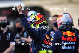 Sergio Perez (MEX) Red Bull Racing celebrates his third position in qualifying parc ferme. 23.10.2021. Formula 1 World Championship, Rd 17, United States Grand Prix, Austin, Texas, USA, Qualifying Day.