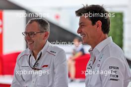 (L to R): Stefano Domenicali (ITA) Formula One President and CEO with Toto Wolff (GER) Mercedes AMG F1 Shareholder and Executive Director. 23.10.2021. Formula 1 World Championship, Rd 17, United States Grand Prix, Austin, Texas, USA, Qualifying Day.
