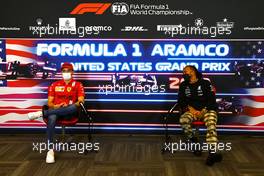 (L to R): Charles Leclerc (MON) Ferrari and Lewis Hamilton (GBR) Mercedes AMG F1 in the FIA Press Conference. 21.10.2021. Formula 1 World Championship, Rd 17, United States Grand Prix, Austin, Texas, USA, Preparation Day.