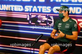 Lance Stroll (CDN) Aston Martin F1 Team in the FIA Press Conference. 21.10.2021. Formula 1 World Championship, Rd 17, United States Grand Prix, Austin, Texas, USA, Preparation Day.