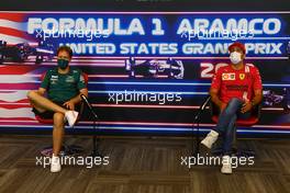 (L to R): Sebastian Vettel (GER) Aston Martin F1 Team and Carlos Sainz Jr (ESP) Ferrari in the FIA Press Conference. 21.10.2021. Formula 1 World Championship, Rd 17, United States Grand Prix, Austin, Texas, USA, Preparation Day.