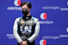 Third placed Guanyu Zhou (CHN) Uni-Virtuosi Racing on the podium. 05.06.2021. FIA Formula 2 Championship, Rd 3, Sprint Race 1, Baku, Azerbaijan, Saturday.