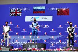 The podium (L to R): Dan Ticktum (GBR) Carlin, second; Robert Shwartzman (RUS) PREMA Racing, race winner; Guanyu Zhou (CHN) Uni-Virtuosi Racing, third. 05.06.2021. FIA Formula 2 Championship, Rd 3, Sprint Race 1, Baku, Azerbaijan, Saturday.