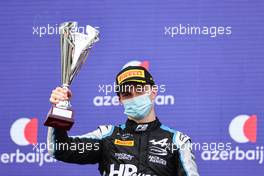 Oscar Piastri (AUS) PREMA Racing celebrates his second position on the podium. 06.06.2021. FIA Formula 2 Championship, Rd 3, Feature Race, Baku, Azerbaijan, Sunday.