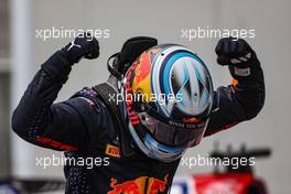 Race winner Juri Vips (EST) Hitech celebrates in parc ferme. 06.06.2021. FIA Formula 2 Championship, Rd 3, Feature Race, Baku, Azerbaijan, Sunday.