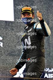 Guanyu Zhou (CHN) Uni-Virtuosi Racing celebrates his second position on the podium. 27.03.2021. FIA Formula 2 Championship, Rd 1, Sprint Race 2, Sakhir, Bahrain, Saturday.