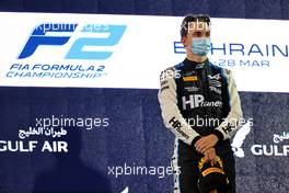 Race winner Oscar Piastri (AUS) PREMA Racing on the podium. 27.03.2021. FIA Formula 2 Championship, Rd 1, Sprint Race 2, Sakhir, Bahrain, Saturday.