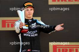 Third placed Christian Lundgaard (DEN) ART celebrates on the podium. 17.07.2021. FIA Formula 2 Championship, Rd 4, Sprint Race 1, Silverstone, England, Saturday.