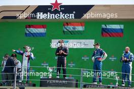 The podium (L to R): Bent Viscaal (NLD) Trident, second; Jehan Daruvala (IND) Carlin, race winner; Robert Shwartzman (RUS) PREMA Racing, third. 11.09.2021. Formula 2 Championship, Rd 5, Sprint Race 2, Monza, Italy, Saturday.