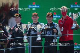 1st place Oscar Piastri (AUS) PREMA Racing with 2nd place Guanyu Zhou (CHN) Uni-Virtuosi Racing and 3rd place Dan Ticktum (GBR) Carlin. 12.09.2021. Formula 2 Championship, Rd 5, Feature Race, Monza, Italy, Sunday.