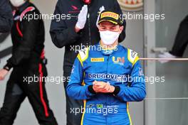 Felipe Drugovich (BRA) Uni-Virtuosi Racing celebrates his third position on the podium. 22.05.2021. FIA Formula 2 Championship, Rd 2, Feature Race, Monte Carlo, Monaco, Saturday.
