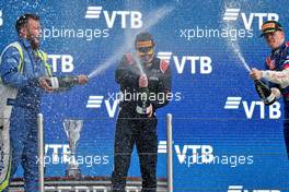 (L to R): Race winner Dan Ticktum (GBR) Carlin celebrates with third placed Robert Shwartzman (RUS) PREMA Racing on the podium. 25.09.2021. FIA Formula 2 Championship, Rd 6, Sprint Race 1, Sochi, Russia, Saturday.