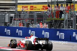 Race winner Oscar Piastri (AUS) PREMA Racing takes the chequered flag at the end of the race. 26.09.2021. FIA Formula 2 Championship, Rd 6, Feature Race, Sochi, Russia, Sunday.