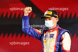 Bent Viscaal (NLD) Trident celebrates his second position on the podium. 04.12.2021. FIA Formula 2 Championship, Rd 7, Sprint Race 2, Jeddah, Saudi Arabia, Saturday.