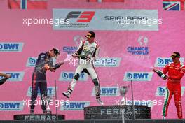 The podium (L to R): Dennis Hauger (DEN) PREMA Racing, second; Frederik Vesti (DEN) ART, race winner; Olli Caldwell (GBR) PREMA Racing, third. 04.07.2021. FIA Formula 3 Championship, Rd 3, Race 3, Spielberg, Austria, Sunday.