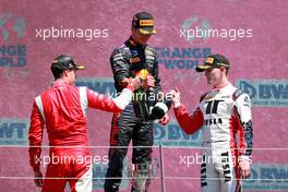 The podium (L to R): Olli Caldwell (GBR) PREMA Racing, second; Dennis Hauger (DEN) PREMA Racing, race winner; Logan Sargeant (USA) Charouz Racing System, third. 03.07.2021. FIA Formula 3 Championship, Rd 3, Race 1, Spielberg, Austria, Saturday.