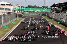 (L to R): Enzo Fittipaldi (BRA) Charouz Racing System and Matteo Nannini (ITA) HWA RACELAB battle for position at the start of the race. 31.07.2021. FIA Formula 3 Championship, Rd 4, Race 2, Budapest, Hungary, Saturday.