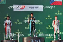 The podium (L to R): Enzo Fittipaldi (BRA) Charouz Racing System, second; Matteo Nannini (ITA) HWA RACELAB, race winner; Roman Stanek (CZE) Trident, third. 31.07.2021. FIA Formula 3 Championship, Rd 4, Race 2, Budapest, Hungary, Saturday.
