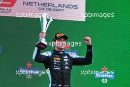 Race winner Victor Martins (FRA) MP Motorsport celebrates on the podium. 04.09.2021. Formula 3 Championship, Rd 6, Race 2, Zandvoort, Netherlands, Saturday.