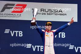 Race winner Jack Doohan (AUS) Trident celebrates on the podium. 26.09.2021. FIA Formula 3 Championship, Rd 7, Race 3, Sochi, Russia, Sunday.